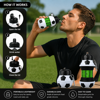 Foldable & Durable Silicone Football Water Bottle