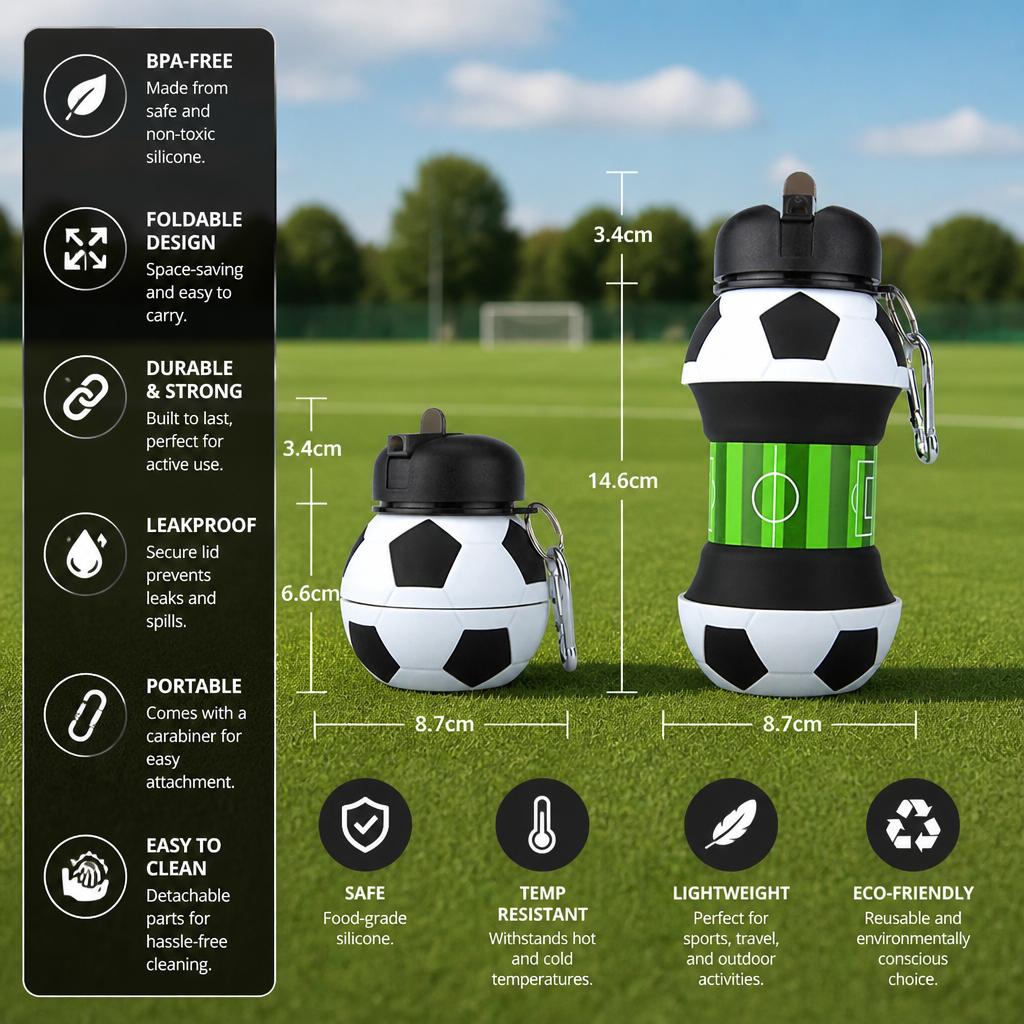 Foldable & Durable Silicone Football Water Bottle