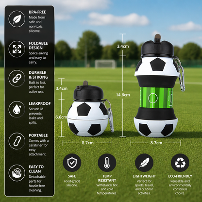 Foldable & Durable Silicone Football Water Bottle