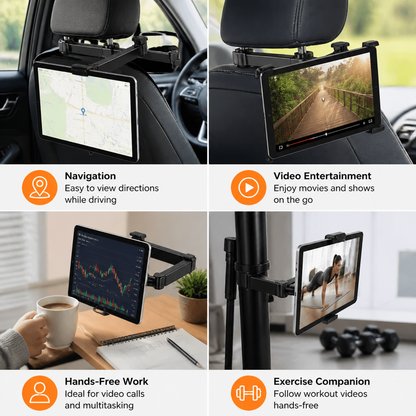 360° Rotating Car Headrest Tablet Holder – Back Seat Mount for Tablets