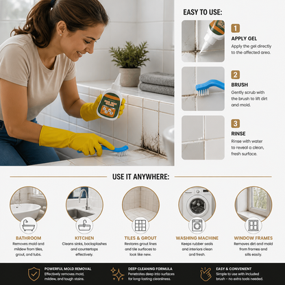 Mold Remover Gel with Scrub Brush – Heavy-Duty Mildew & Stain Cleaner