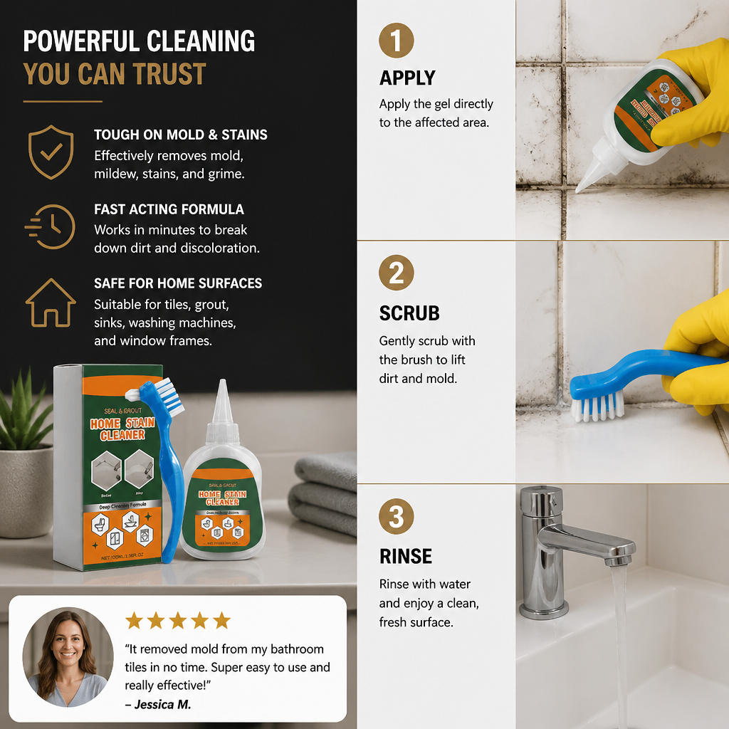 Mold Remover Gel with Scrub Brush – Heavy-Duty Mildew & Stain Cleaner