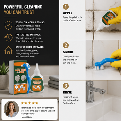 Mold Remover Gel with Scrub Brush – Heavy-Duty Mildew & Stain Cleaner