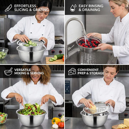 Vegetable Cutter with Grater – Multifunctional Colander and Mixing Bowl Set