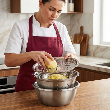 Vegetable Cutter with Grater – Multifunctional Colander and Mixing Bowl Set