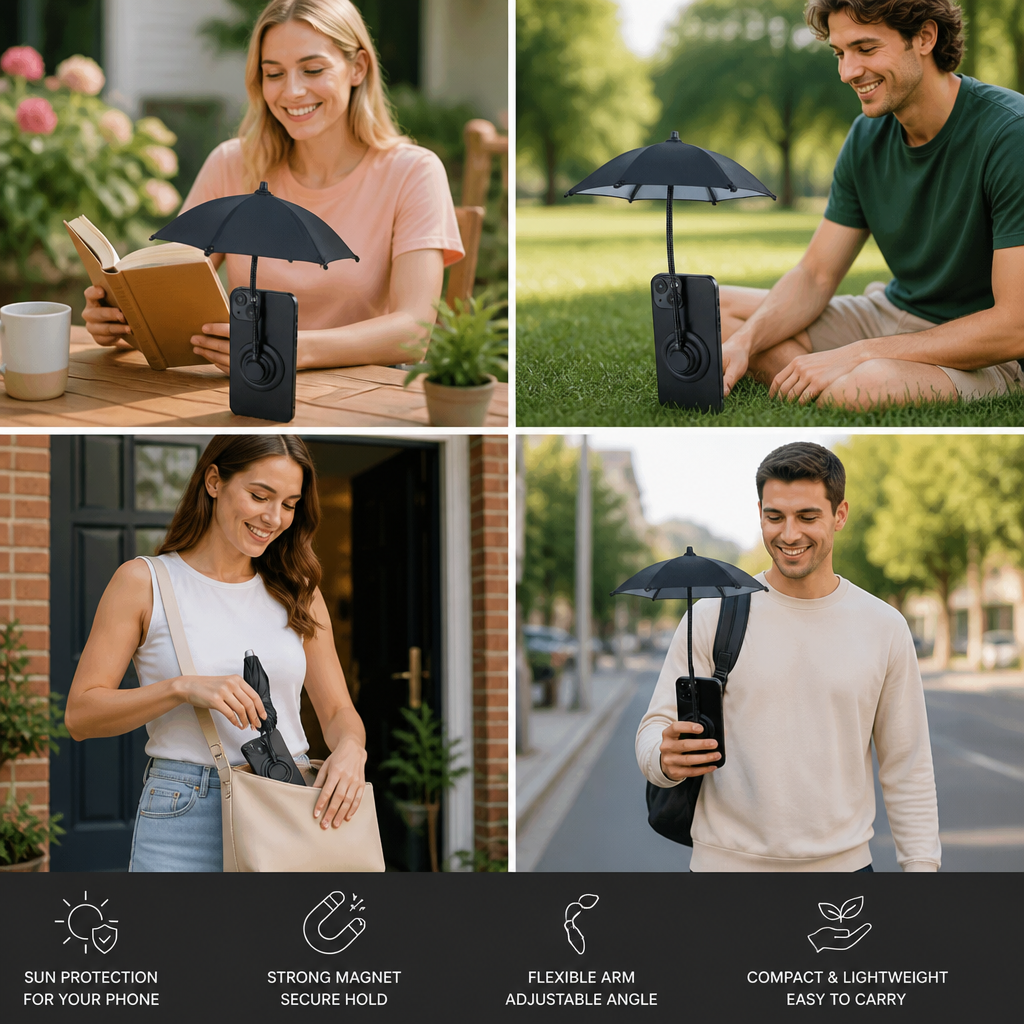 Magnetic Mini Phone Sunshade – Extendable Holder for Flexible Sun Protection on the Go