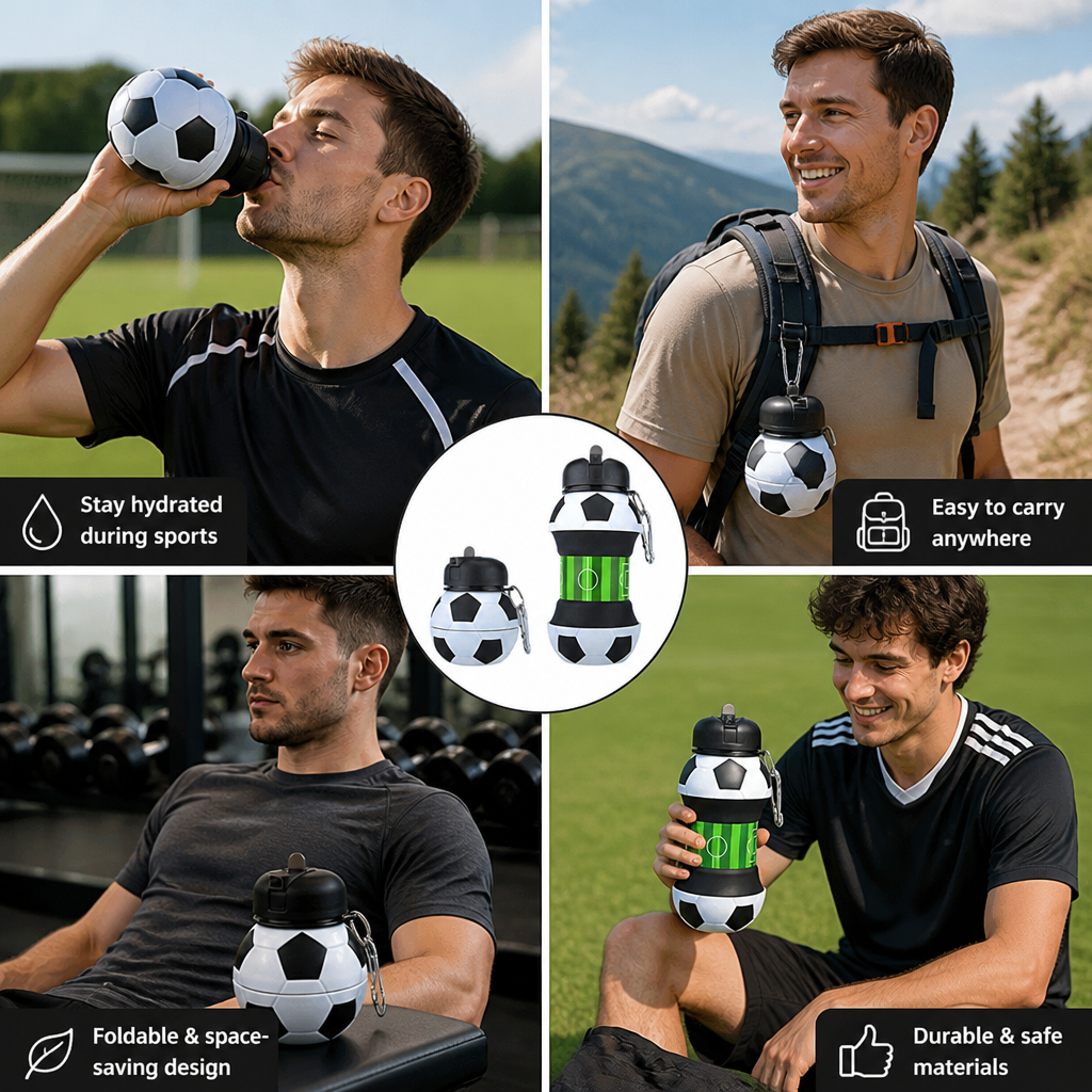 Foldable & Durable Silicone Football Water Bottle