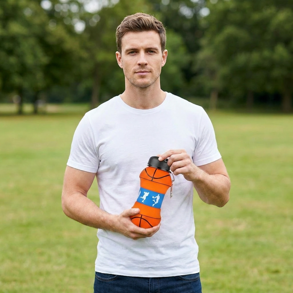 Foldable & Durable Silicone Football Water Bottle