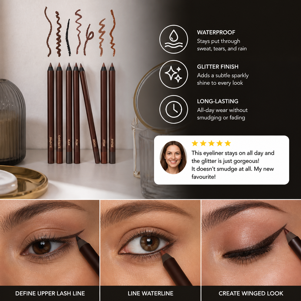 Waterproof Glitter Gel Eyeliner – Long-Lasting Smudge-Proof Color