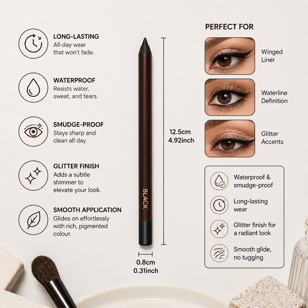 Waterproof Glitter Gel Eyeliner – Long-Lasting Smudge-Proof Color