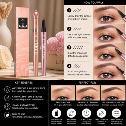 3D Natural-Looking Brow Pen – Waterproof 4-Tip Eyebrow Pencil