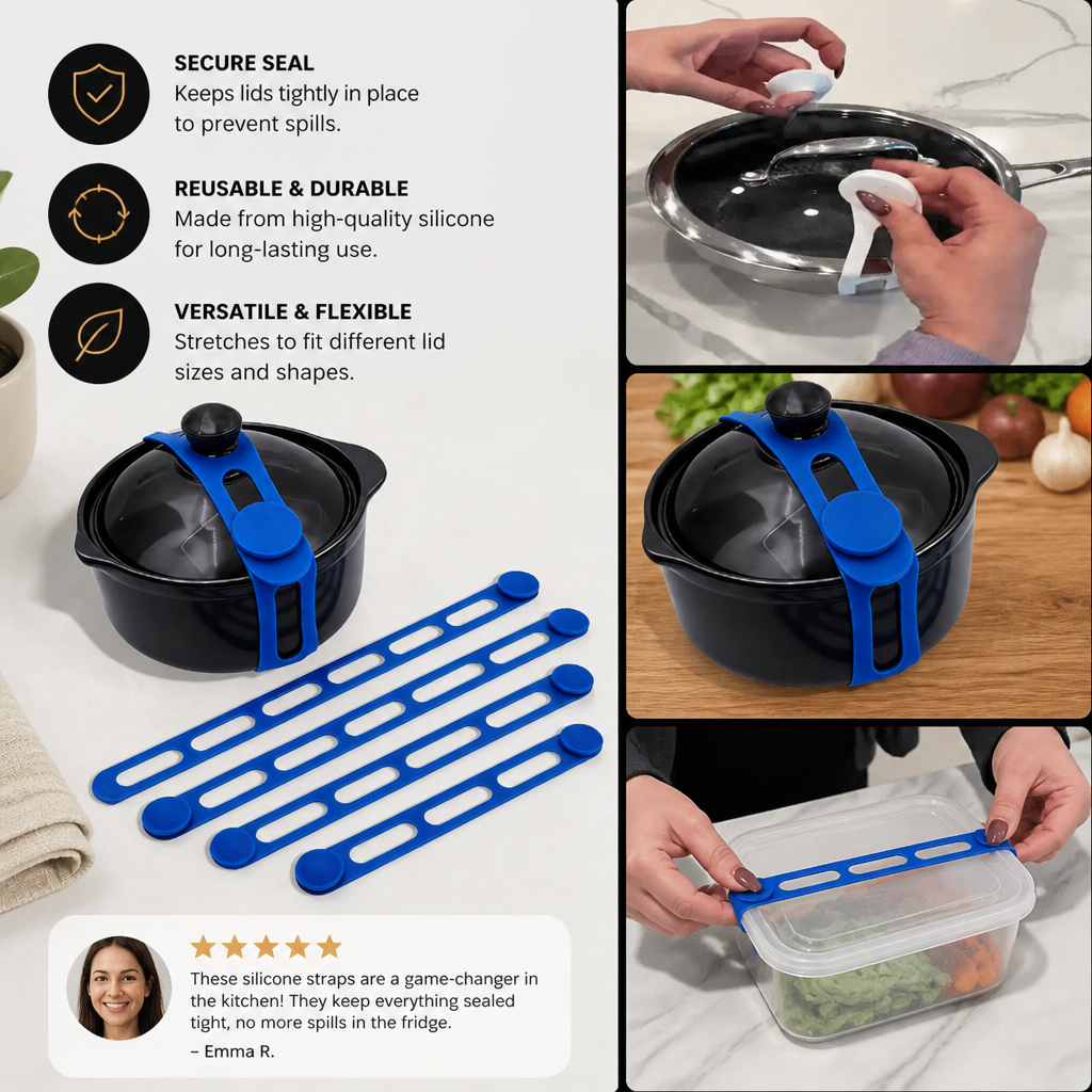 Reusable Silicone Lid Strap for Secure Pot and Container Storage