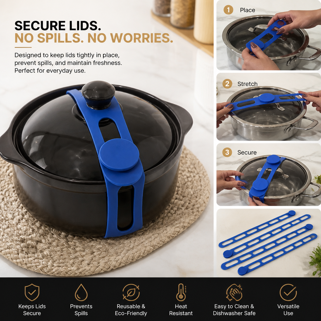 Reusable Silicone Lid Strap for Secure Pot and Container Storage