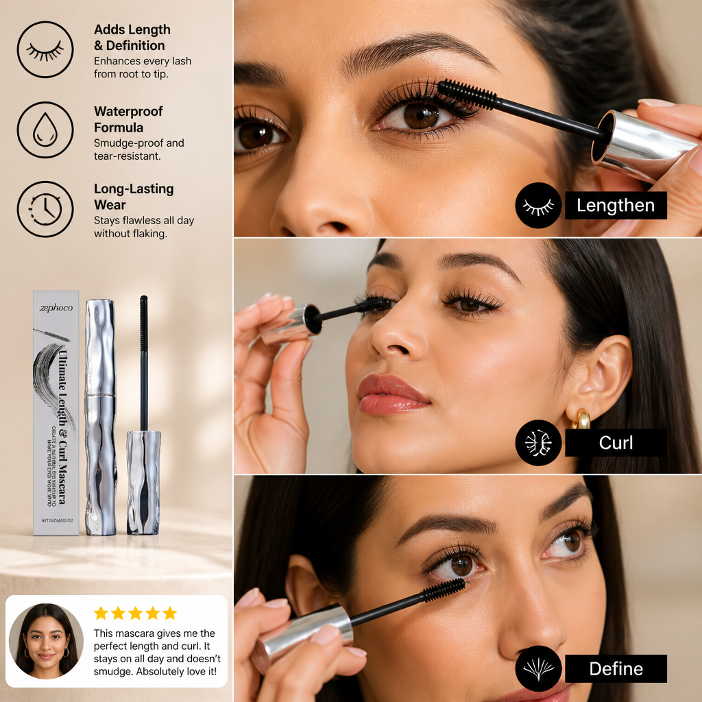 Waterproof Curl & Length Mascara – Long-Lasting Smudge-Proof Formula