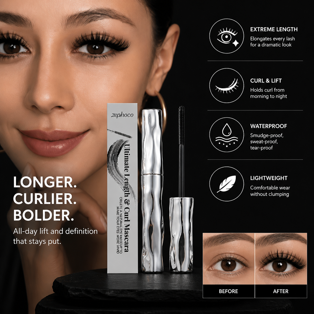 Waterproof Curl & Length Mascara – Long-Lasting Smudge-Proof Formula