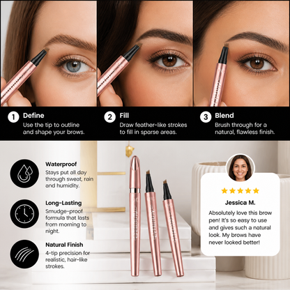 3D Natural-Looking Brow Pen – Waterproof 4-Tip Eyebrow Pencil
