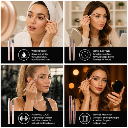 3D Natural-Looking Brow Pen – Waterproof 4-Tip Eyebrow Pencil