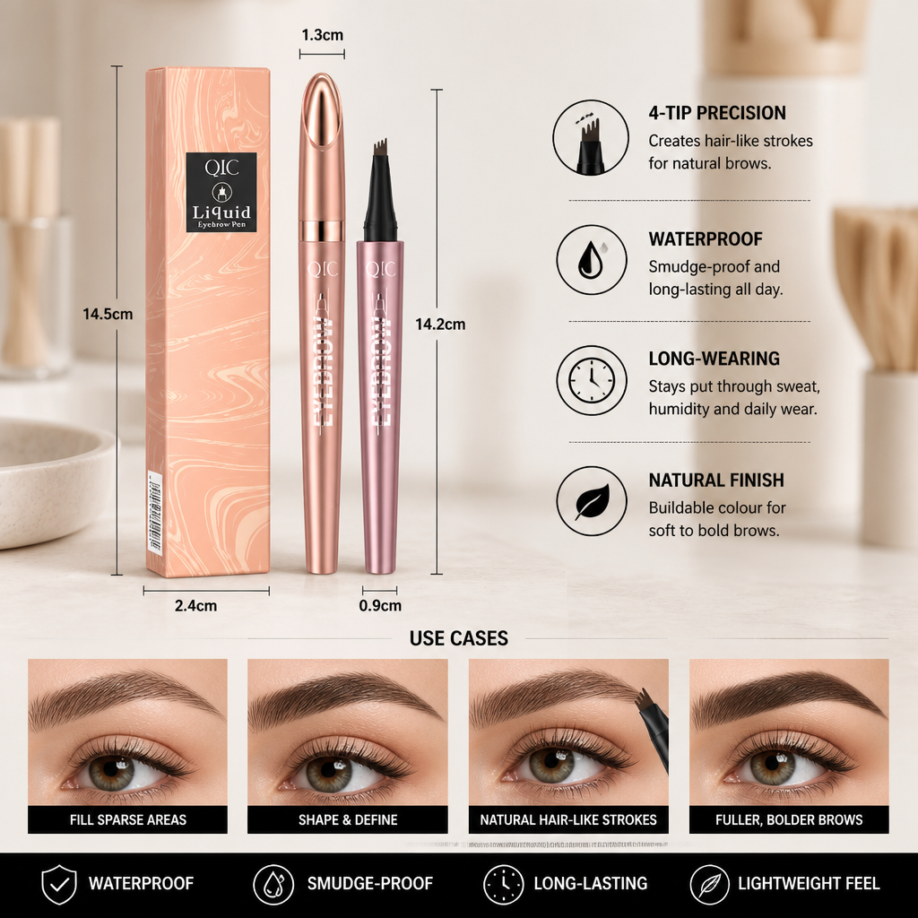 3D Natural-Looking Brow Pen – Waterproof 4-Tip Eyebrow Pencil