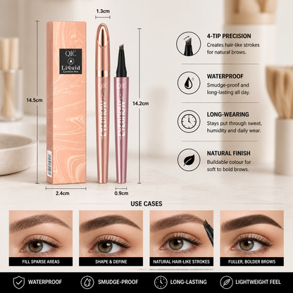 3D Natural-Looking Brow Pen – Waterproof 4-Tip Eyebrow Pencil