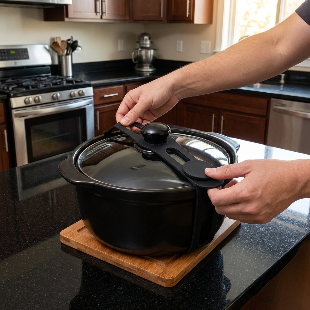 Reusable Silicone Lid Strap for Secure Pot and Container Storage