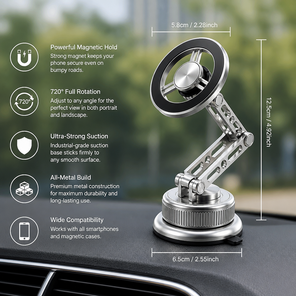 Ultra-Strong Suction Durable Full-Metal Magnetic Car Phone Mount