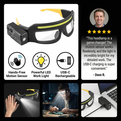 Rechargeable LED Headlamp with Motion Sensor – USB-C Work Light for Professionals