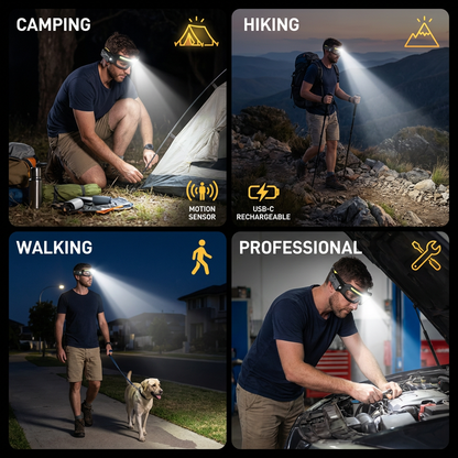 Rechargeable LED Headlamp with Motion Sensor – USB-C Work Light for Professionals