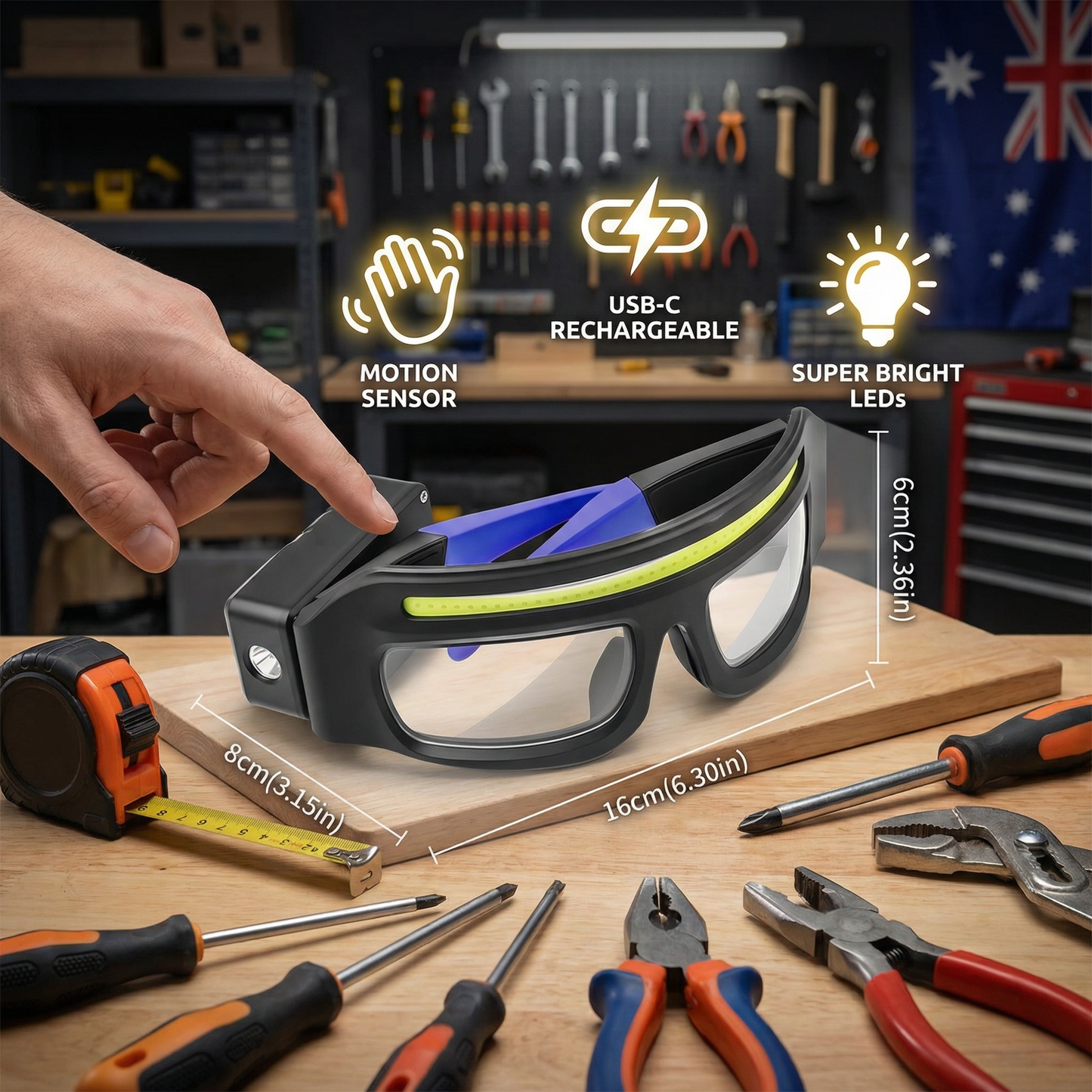 Rechargeable LED Headlamp with Motion Sensor – USB-C Work Light for Professionals