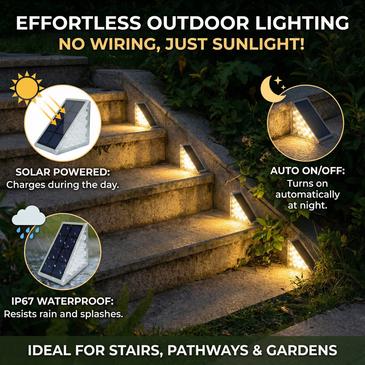 Solar LED Step Lights – IP67 Waterproof Stair & Pathway Lighting