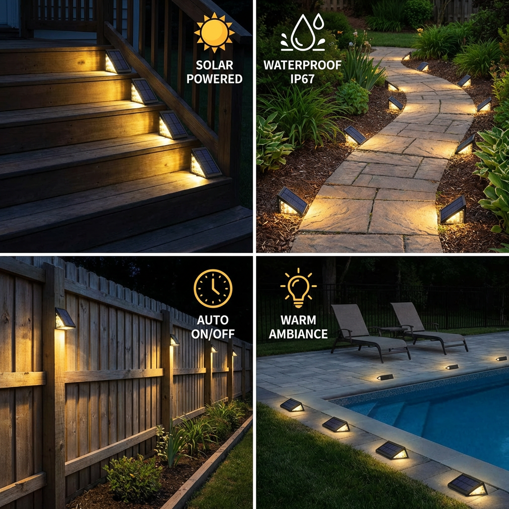 Solar LED Step Lights – IP67 Waterproof Stair & Pathway Lighting