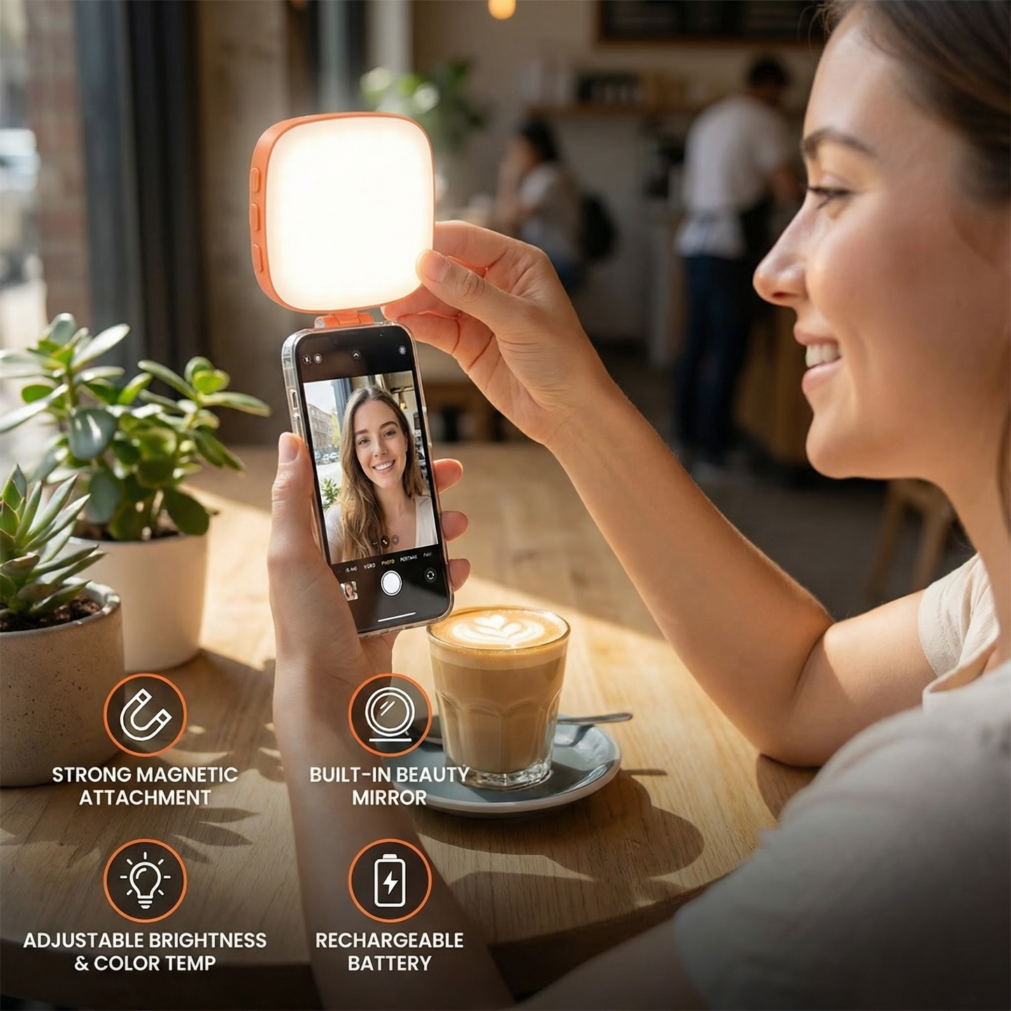 Magnetic LED Selfie & Beauty Light for Smartphones – Foldable, Portable with Mirror