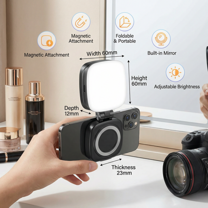Magnetic LED Selfie & Beauty Light for Smartphones – Foldable, Portable with Mirror