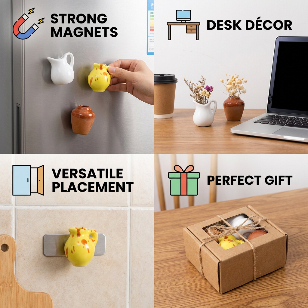 Mini Ceramic Vases with Magnet – Stylish Decoration for Fridge and Home