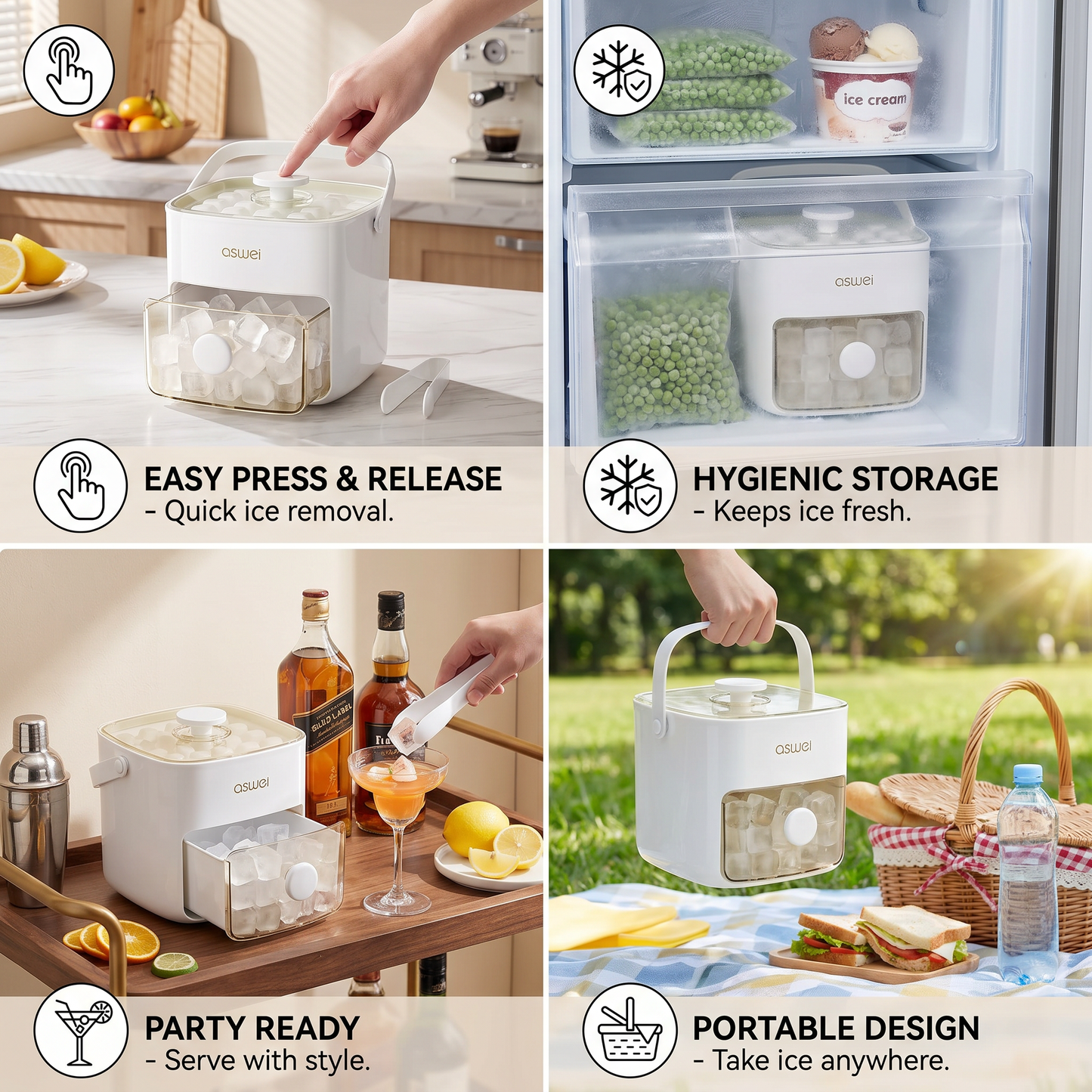2-in-1 Ice Cube Maker with Storage Box – 48 Ice Cubes, Dual Design