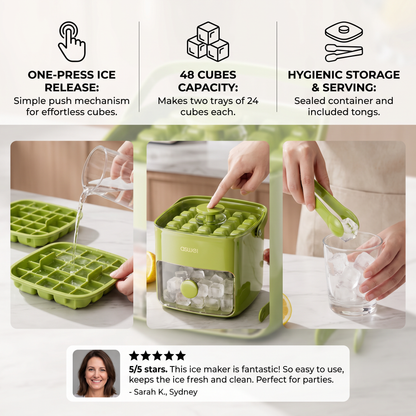 2-in-1 Ice Cube Maker with Storage Box – 48 Ice Cubes, Dual Design