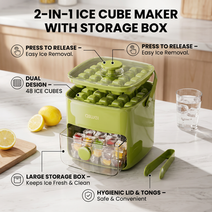 2-in-1 Ice Cube Maker with Storage Box – 48 Ice Cubes, Dual Design