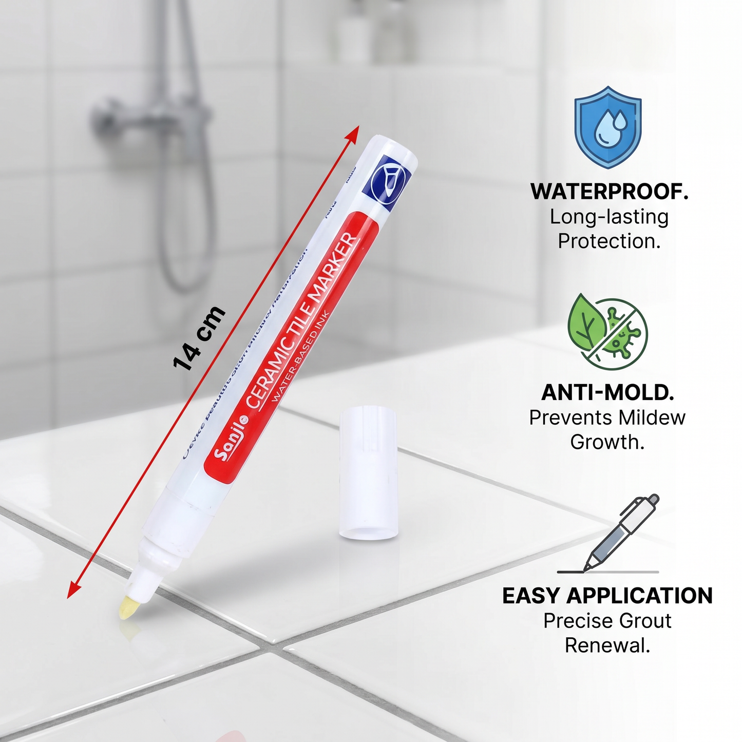 Anti-mold & waterproof grout pen for tiles