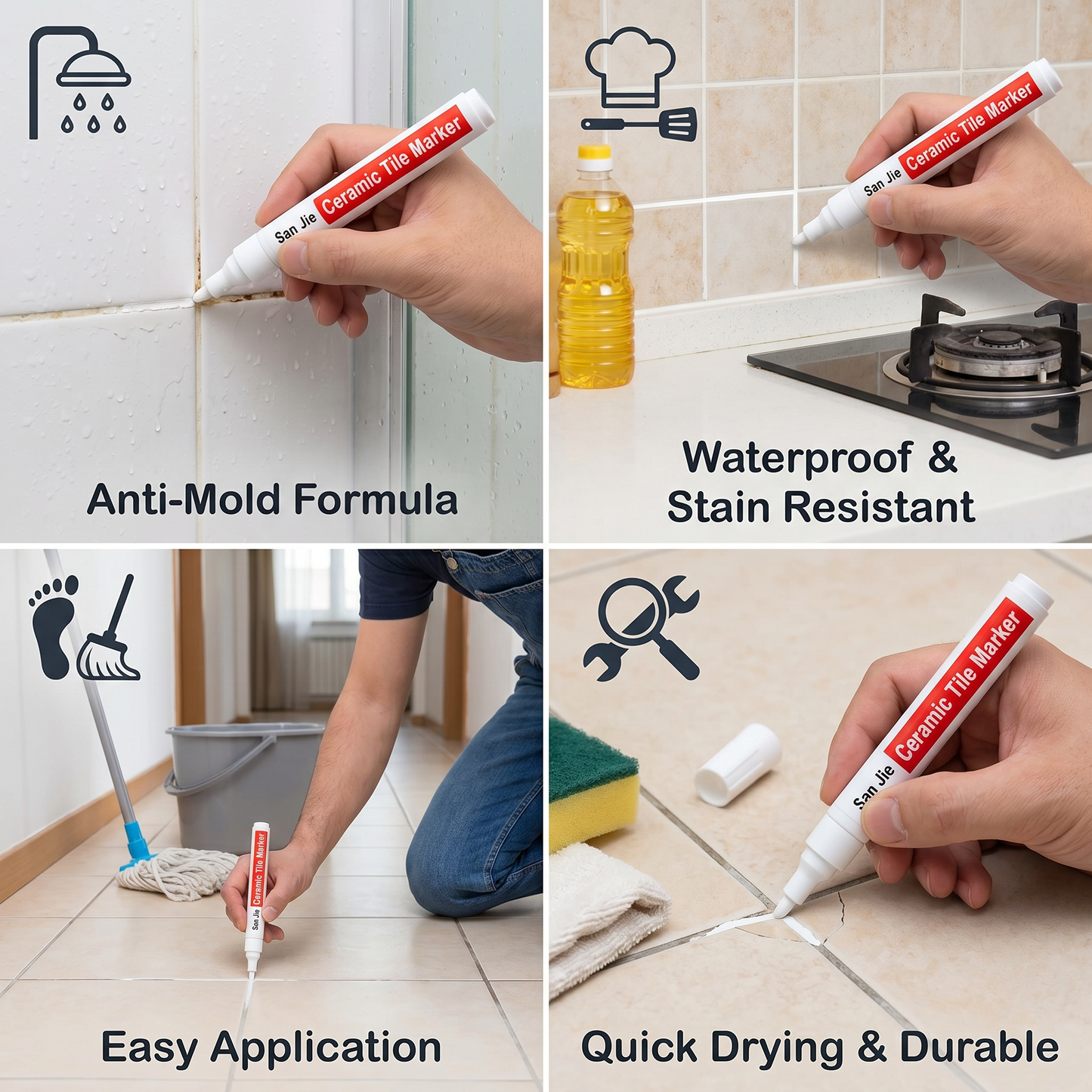 Anti-mold & waterproof grout pen for tiles