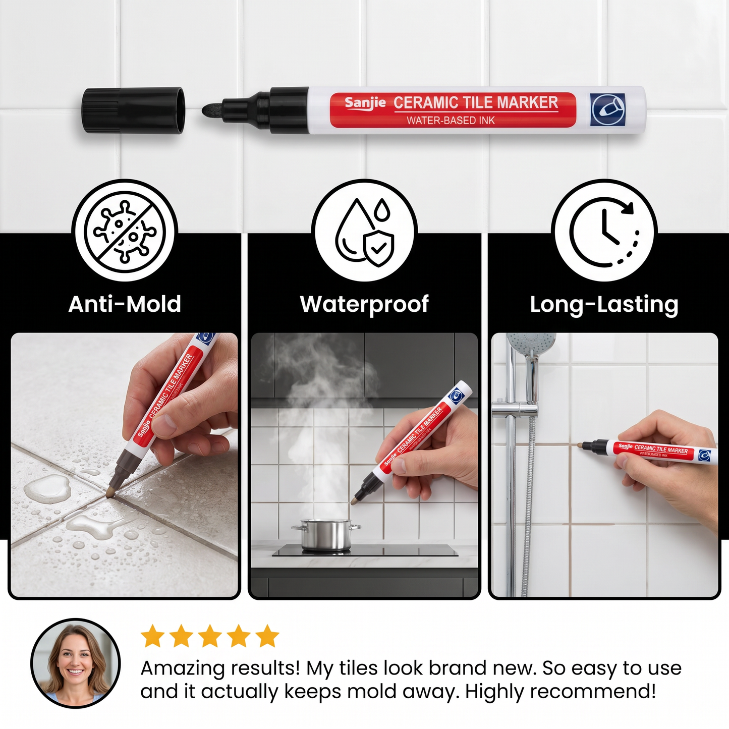 Anti-mold & waterproof grout pen for tiles