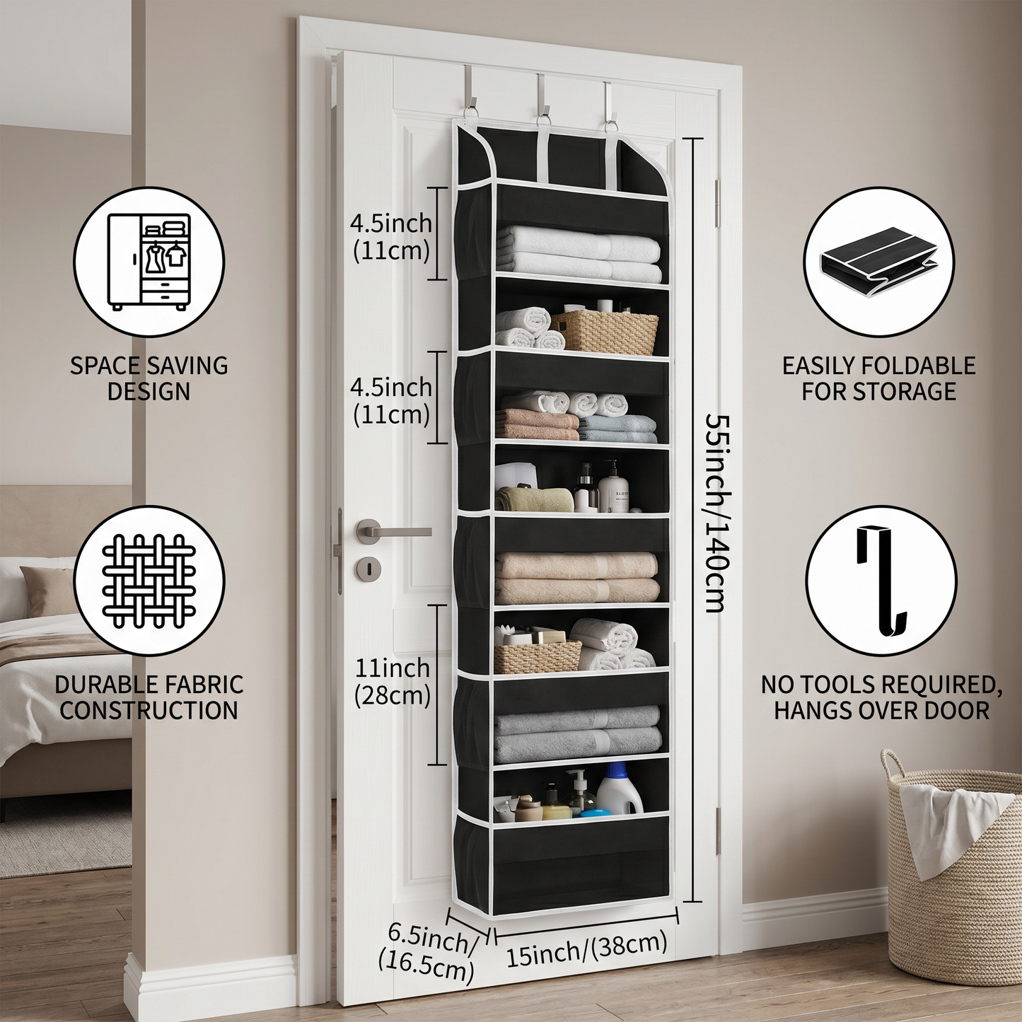 Foldable Over-the-Door Hanging Storage Organizer
