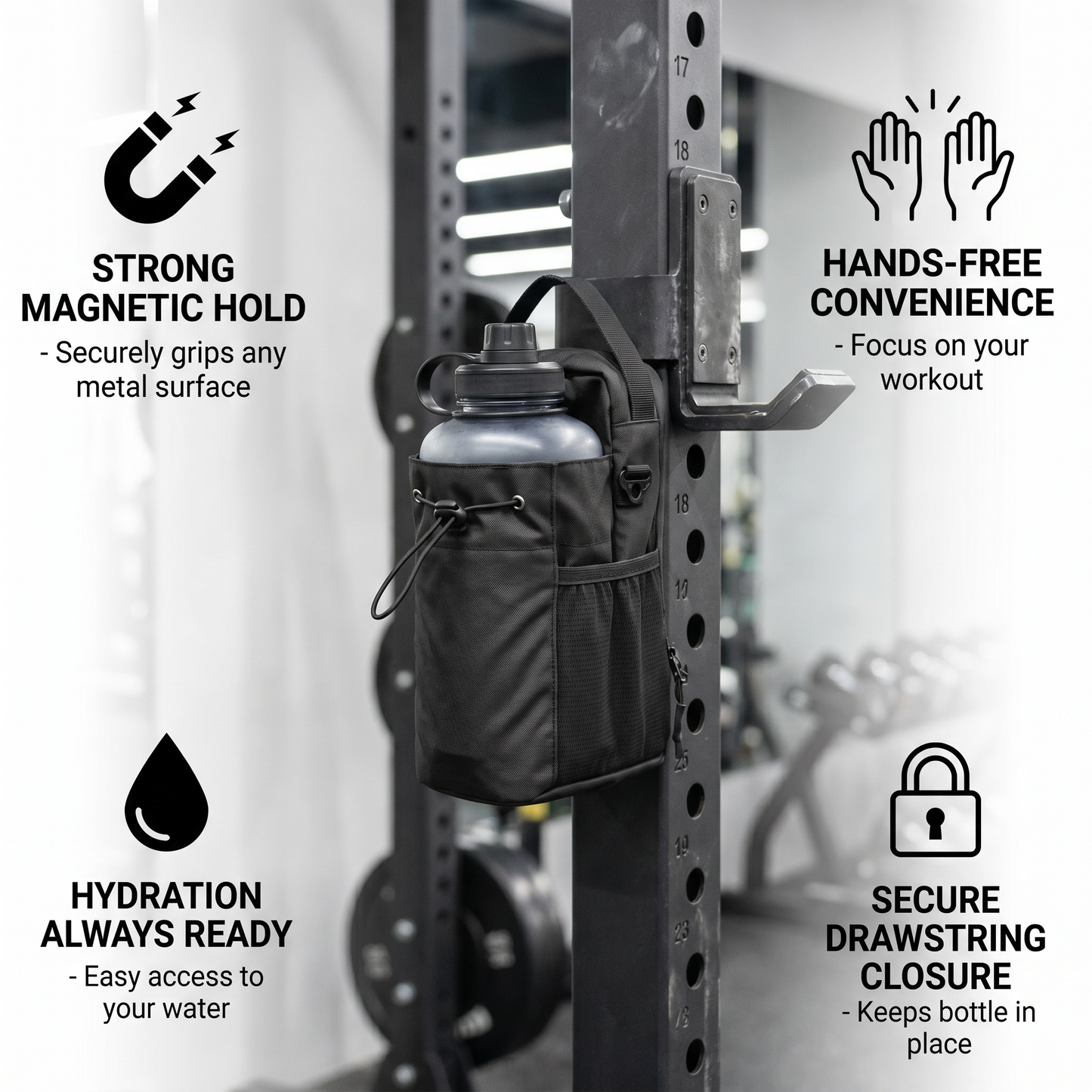 Magnetic Water Bottle Holder Bag with Strong Grip for Gym and Active Use