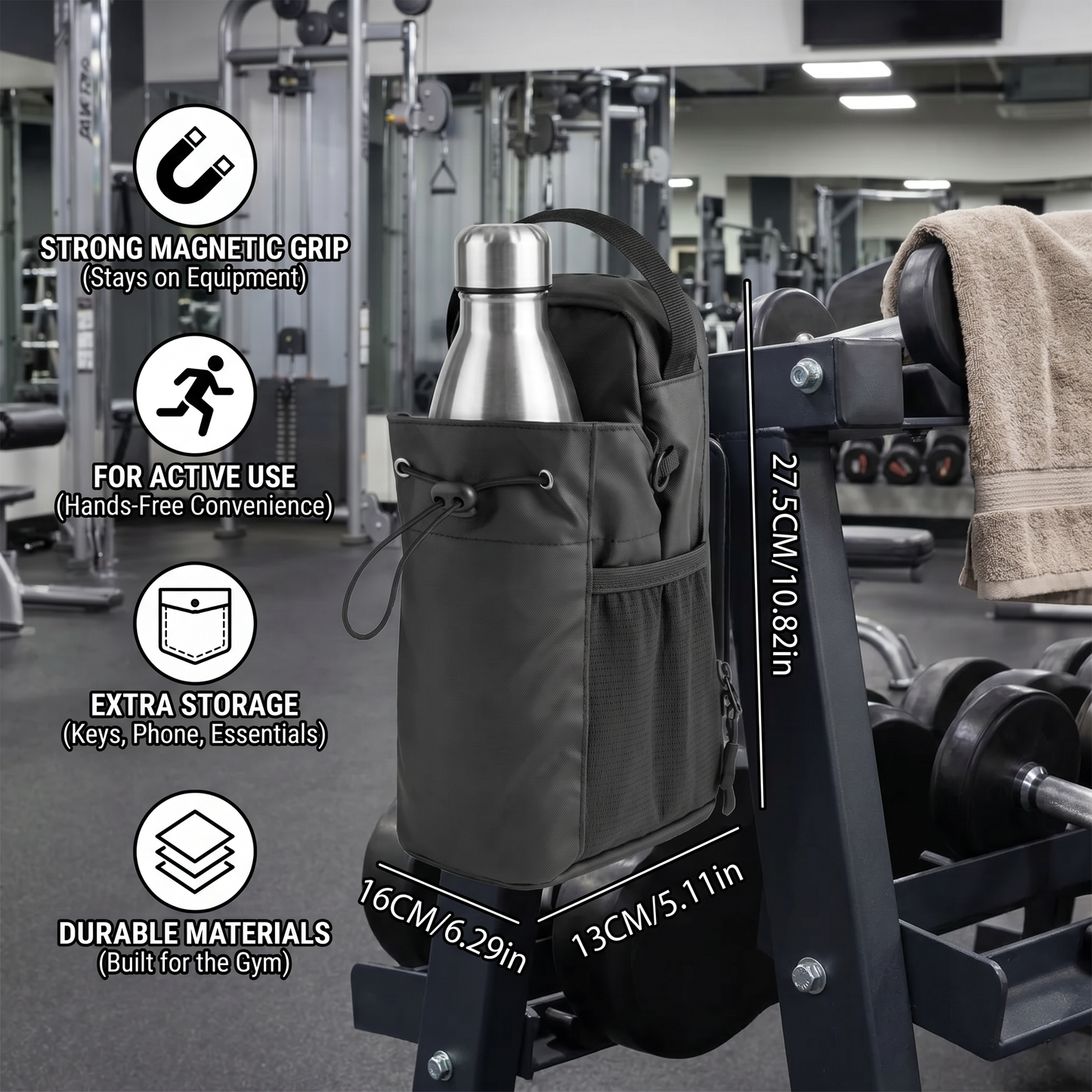Magnetic Water Bottle Holder Bag with Strong Grip for Gym and Active Use