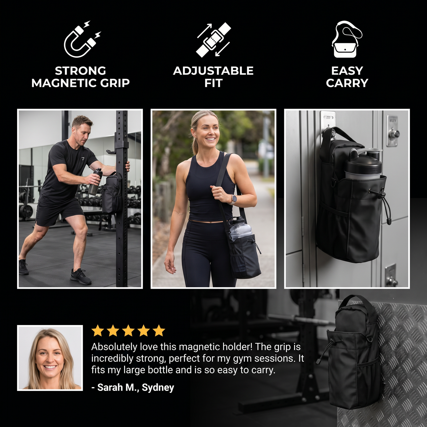 Magnetic Water Bottle Holder Bag with Strong Grip for Gym and Active Use