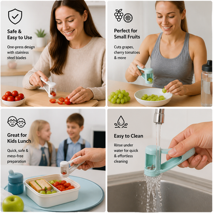 Stainless Steel Grape & Cherry Tomato Cutter – Safe One-Press Quarter Slicer for Toddlers & Kids