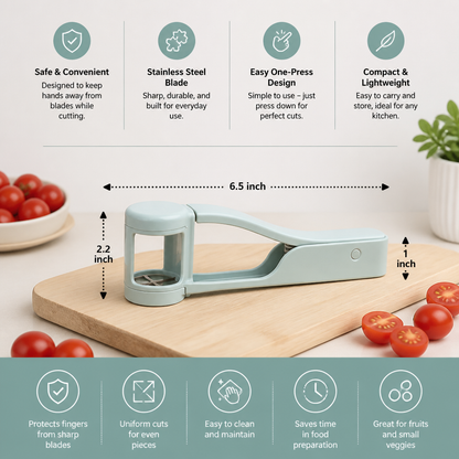 Stainless Steel Grape & Cherry Tomato Cutter – Safe One-Press Quarter Slicer for Toddlers & Kids