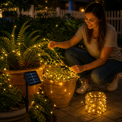 Solar Outdoor String Lights with LEDs & 8 Lighting Modes