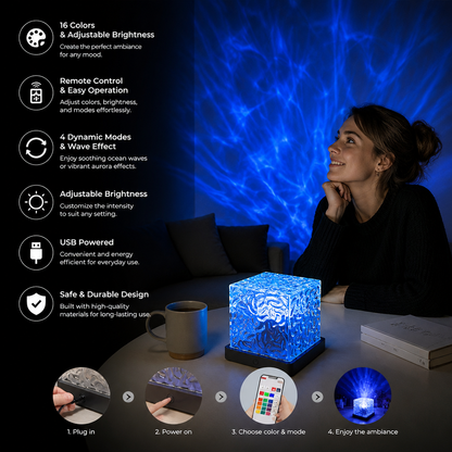 Aurora & Ocean Wave LED Projector Light with 16 Colors & Remote Control