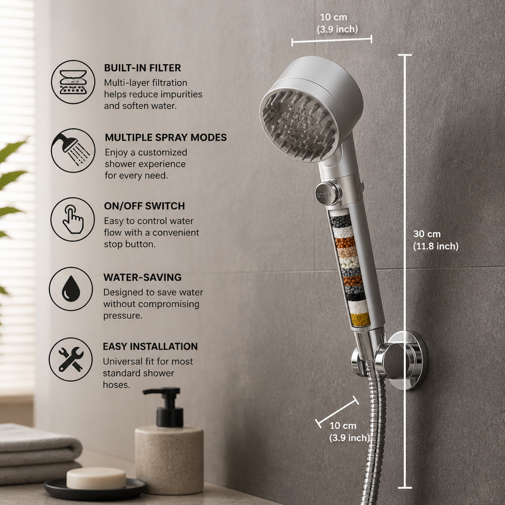 Filtered Shower Head with Multiple Spray Modes & On/Off Switch