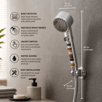 Filtered Shower Head with Multiple Spray Modes & On/Off Switch
