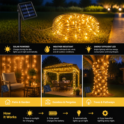 Solar Outdoor String Lights with LEDs & 8 Lighting Modes